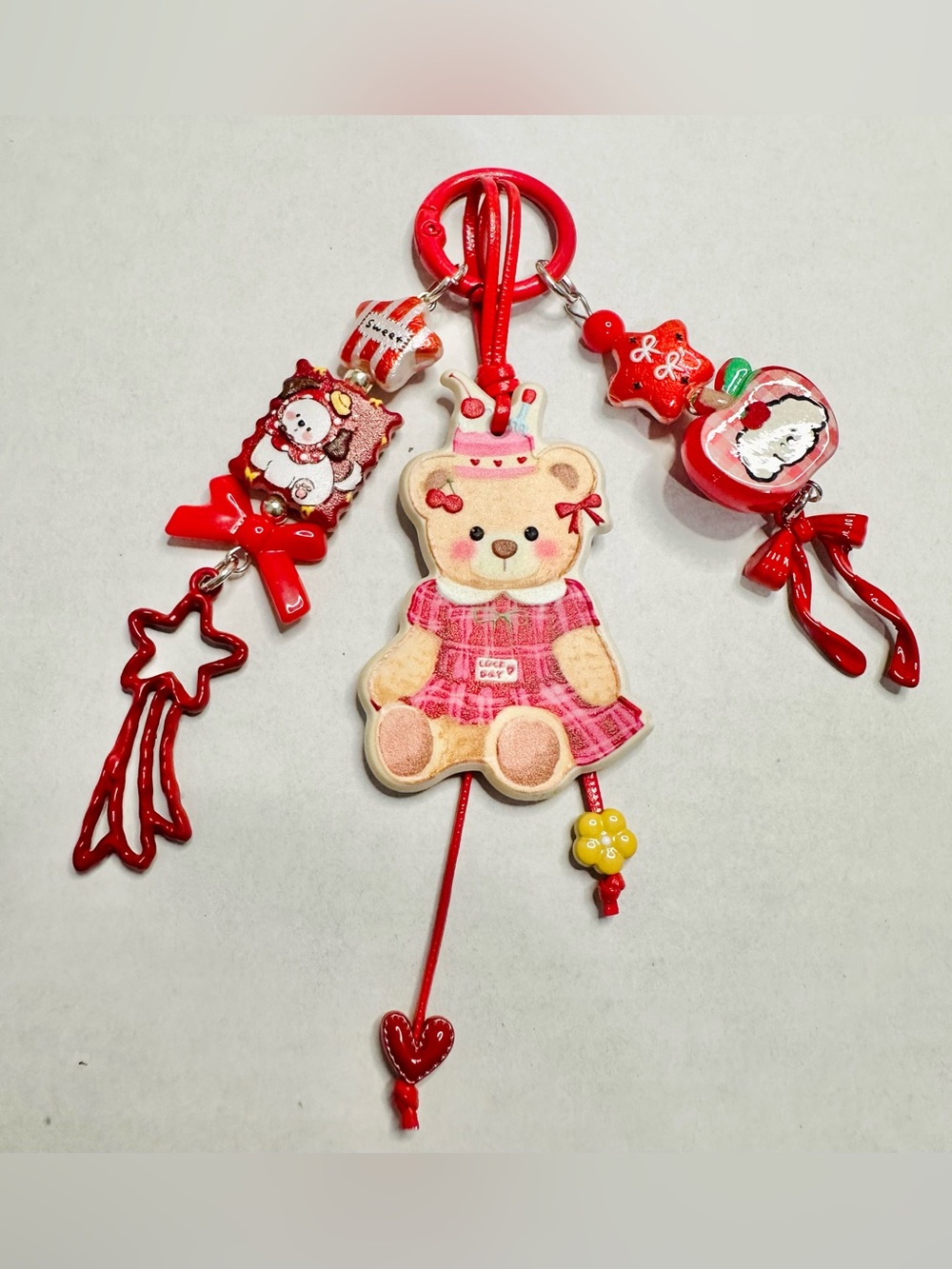Cute Bear Keychain - Red Accents